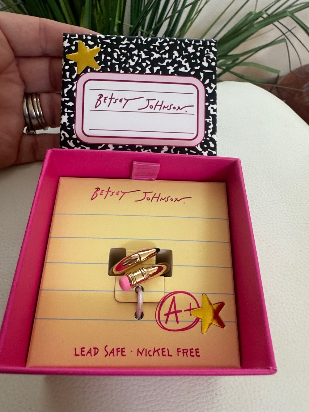 Betsey Johnson Hot Pink & Gold Pencil Collection Ring